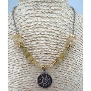 Artisan Handcrafted Citrine Rutilated Quartz Prehnite Statement Necklace